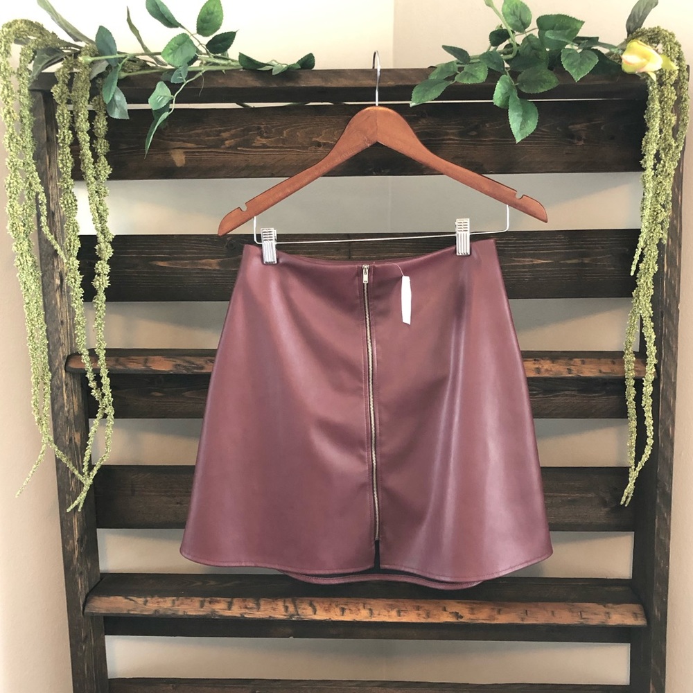 High Waisted Zip Front Faux Leather Mini Skirt